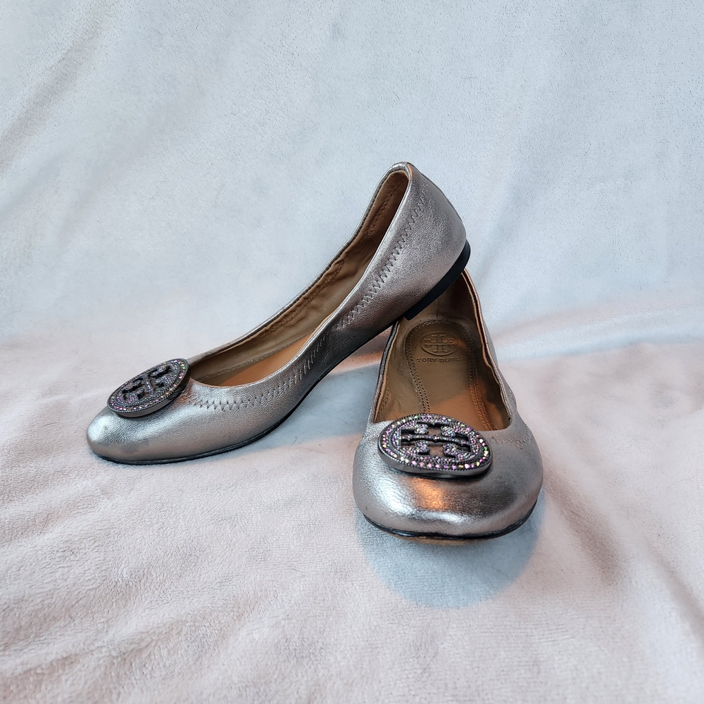 Tory Burch Liana Flats with Multicolored Rhinestone Medallion Size 5.5